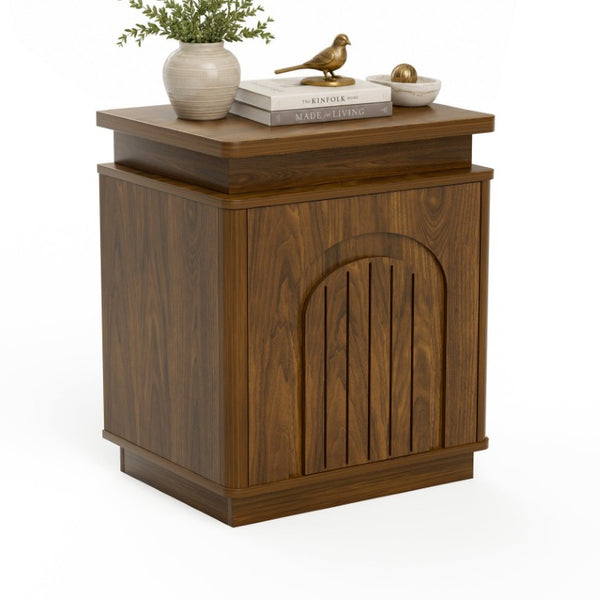English Elm 63.7Sideboard,storage Cabinet LED Lighting Walnut Grain Arched Doors Modern Living Room W1162P534298