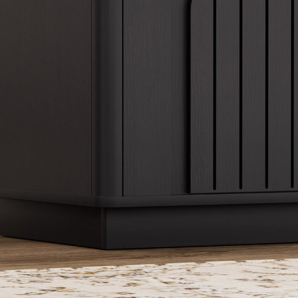 English Elm Two-Piece Mid-Century Nightstand Set with LED Lighting and Magnetic Push-Open Cabinet Doors Black 2-Piece Set W1162P534300