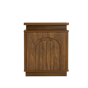 English Elm Two-Piece Mid-Century Nightstand Set with LED Lighting and Magnetic Push-Open Cabinet Doors Walnut 1 Piece W1162P534302