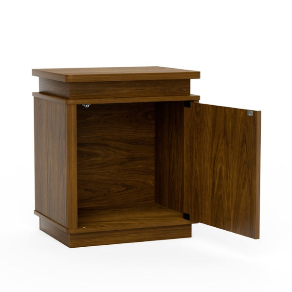 English Elm Two-Piece Mid-Century Nightstand Set with LED Lighting and Magnetic Push-Open Cabinet Doors Walnut 1 Piece W1162P534302