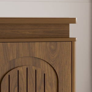 English Elm Two-Piece Mid-Century Nightstand Set with LED Lighting and Magnetic Push-Open Cabinet Doors Walnut 1 Piece W1162P534302