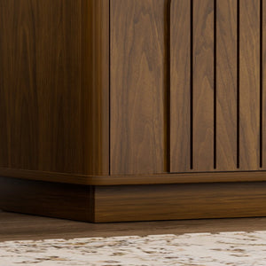 English Elm Two-Piece Mid-Century Nightstand Set with LED Lighting and Magnetic Push-Open Cabinet Doors Walnut 1 Piece W1162P534302