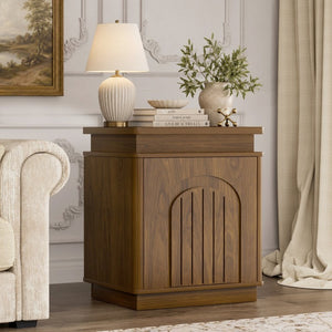 English Elm Two-Piece Mid-Century Nightstand Set with LED Lighting and Magnetic Push-Open Cabinet Doors Walnut 1 Piece W1162P534302