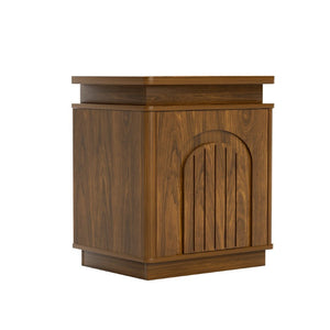 English Elm Two-Piece Mid-Century Nightstand Set with LED Lighting and Magnetic Push-Open Cabinet Doors Walnut 1 Piece W1162P534302