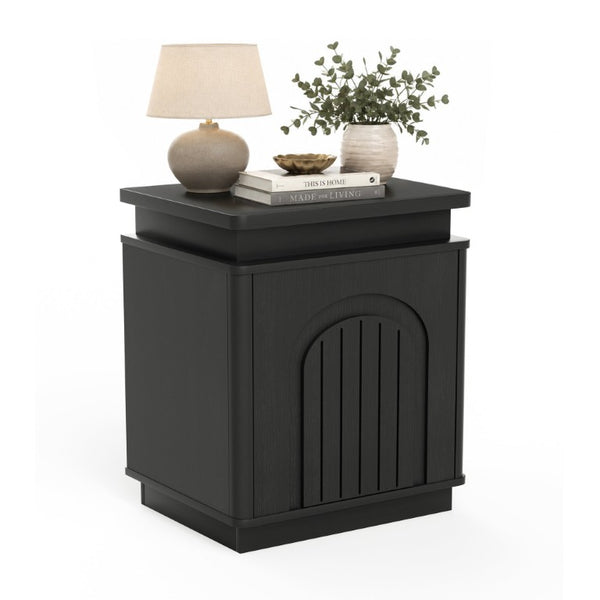 English Elm Bedside Cabinet with Arched Panel Doors LED Lighting and Push Open Storage W1162P534304