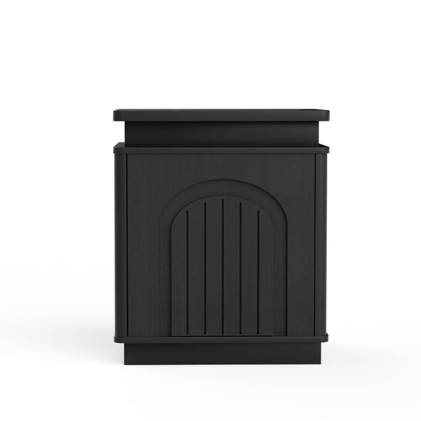 English Elm Bedside Cabinet with Arched Panel Doors LED Lighting and Push Open Storage W1162P534304