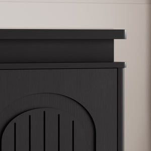 English Elm Bedside Cabinet with Arched Panel Doors LED Lighting and Push Open Storage W1162P534304
