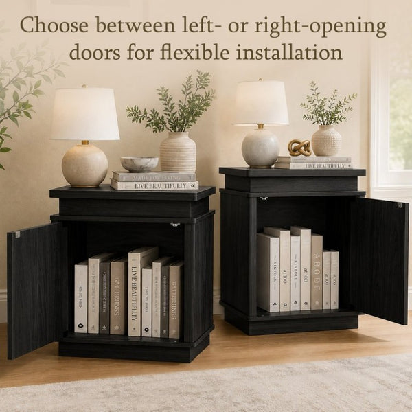 English Elm Bedside Cabinet with Arched Panel Doors LED Lighting and Push Open Storage W1162P534304