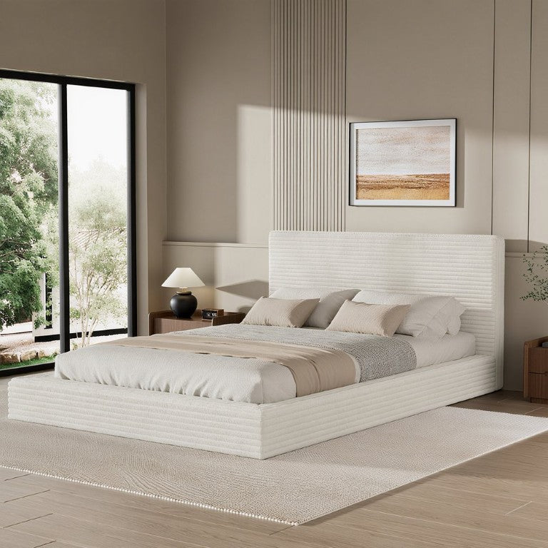 English Elm Airframe Cloud Soft Corduroy Queen Bed with Rounded Foam Edges and Sculpted Low Profile White W1162P549498