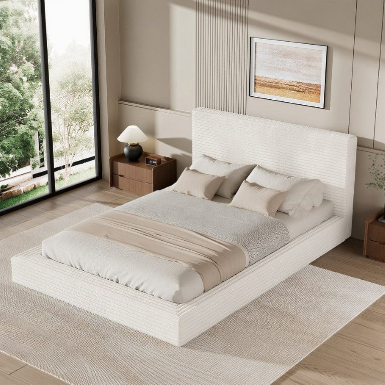 English Elm Airframe Cloud Soft Corduroy Queen Bed with Rounded Foam Edges and Sculpted Low Profile White W1162P549498