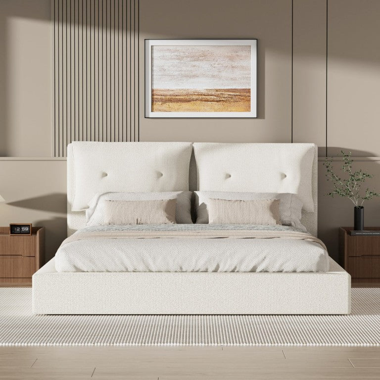 English Elm Airframe Cloud Bed Queen Chenille Upholstered Frame with Foam Edged Low Profile Design White W1162P549508