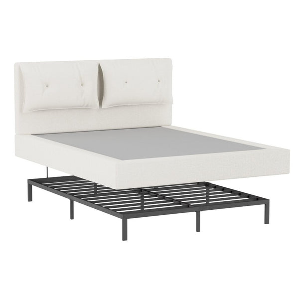 English Elm Airframe Cloud Bed Queen Chenille Upholstered Frame with Foam Edged Low Profile Design White W1162P549508