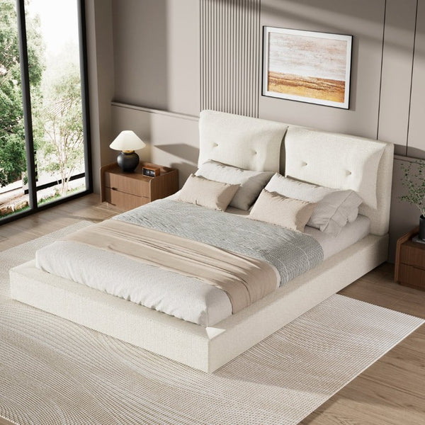English Elm Airframe Cloud Bed Queen Chenille Upholstered Frame with Foam Edged Low Profile Design White W1162P549508