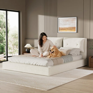 English Elm Airframe Cloud Bed Queen Chenille Upholstered Frame with Foam Edged Low Profile Design White W1162P549508