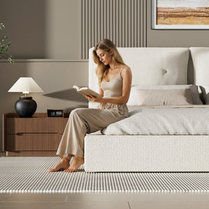 English Elm Airframe Cloud Bed Queen Chenille Upholstered Frame with Foam Edged Low Profile Design White W1162P549508