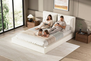 English Elm Airframe Cloud Bed Queen Chenille Upholstered Frame with Foam Edged Low Profile Design White W1162P549508