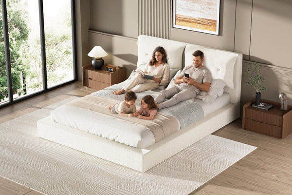 English Elm Airframe Cloud Bed Queen Chenille Upholstered Frame with Foam Edged Low Profile Design White W1162P549508