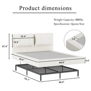 English Elm Airframe Cloud Bed Queen Chenille Upholstered Frame with Foam Edged Low Profile Design White W1162P549508