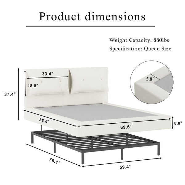 English Elm Airframe Cloud Bed Queen Chenille Upholstered Frame with Foam Edged Low Profile Design White W1162P549508