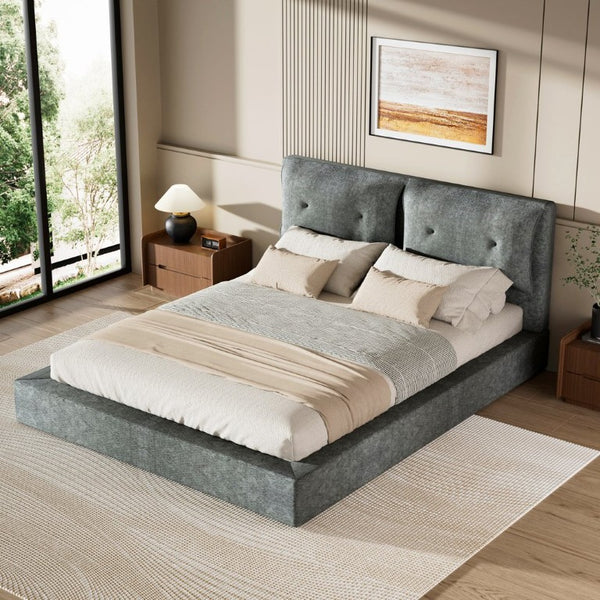English Elm Airframe Cloud Bed Queen Chenille Upholstered Frame with Foam Edged Low Profile Design Gray W1162P549518