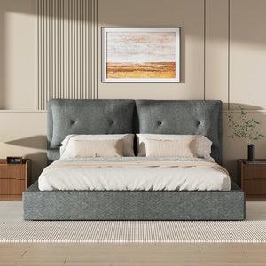 English Elm Airframe Cloud Bed Queen Chenille Upholstered Frame with Foam Edged Low Profile Design Gray W1162P549518