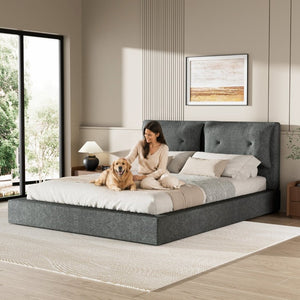 English Elm Airframe Cloud Bed Queen Chenille Upholstered Frame with Foam Edged Low Profile Design Gray W1162P549518