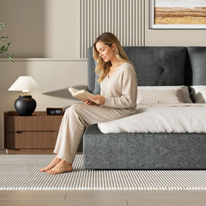 English Elm Airframe Cloud Bed Queen Chenille Upholstered Frame with Foam Edged Low Profile Design Gray W1162P549518