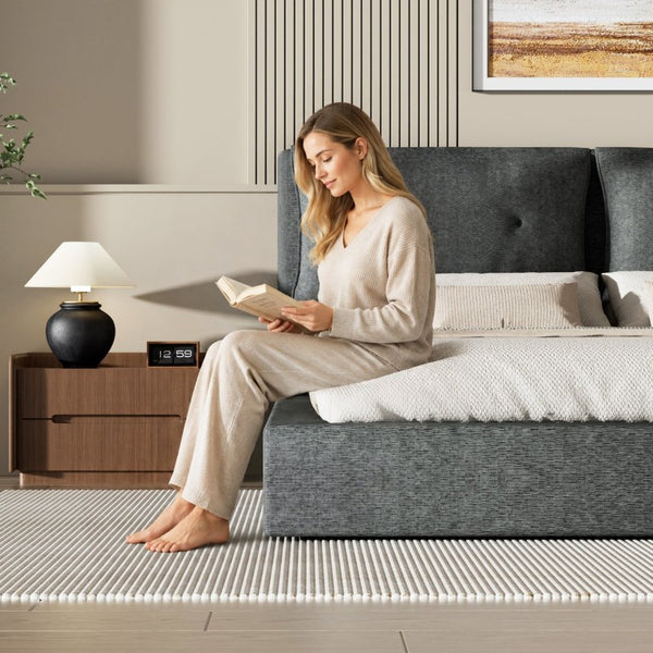 English Elm Airframe Cloud Bed Queen Chenille Upholstered Frame with Foam Edged Low Profile Design Gray W1162P549518