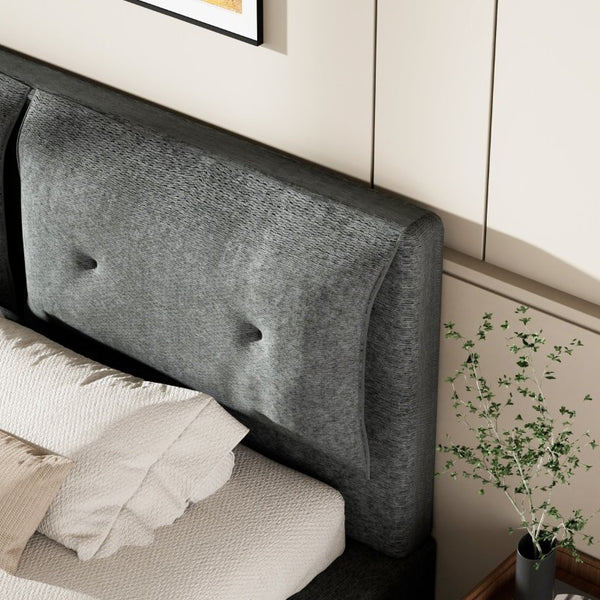 English Elm Airframe Cloud Bed Queen Chenille Upholstered Frame with Foam Edged Low Profile Design Gray W1162P549518