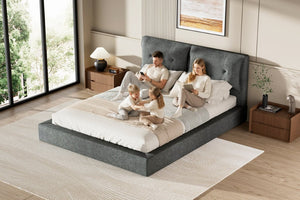 English Elm Airframe Cloud Bed Queen Chenille Upholstered Frame with Foam Edged Low Profile Design Gray W1162P549518