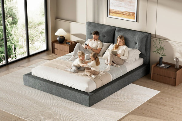 English Elm Airframe Cloud Bed Queen Chenille Upholstered Frame with Foam Edged Low Profile Design Gray W1162P549518