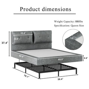 English Elm Airframe Cloud Bed Queen Chenille Upholstered Frame with Foam Edged Low Profile Design Gray W1162P549518