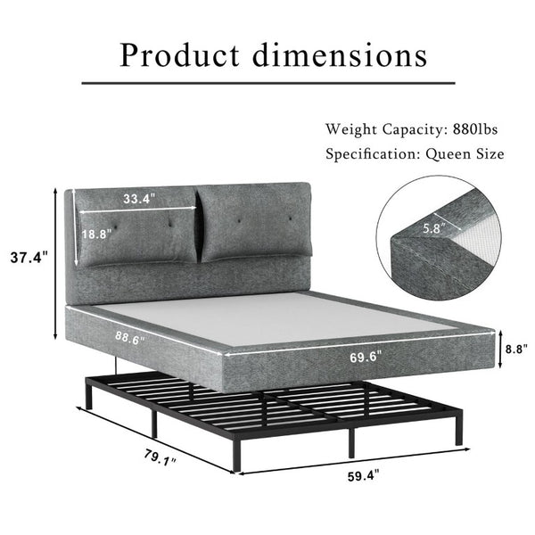 English Elm Airframe Cloud Bed Queen Chenille Upholstered Frame with Foam Edged Low Profile Design Gray W1162P549518