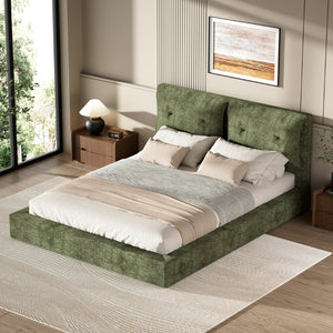 English Elm Airframe Cloud Bed Queen Chenille Upholstered Frame with Foam Edged Low Profile Design Green W1162P549521