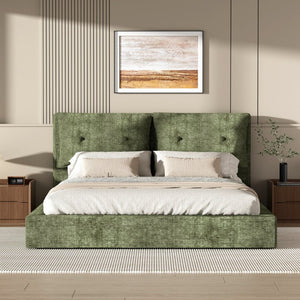 English Elm Airframe Cloud Bed Queen Chenille Upholstered Frame with Foam Edged Low Profile Design Green W1162P549521
