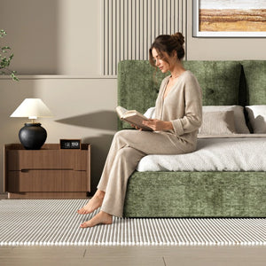 English Elm Airframe Cloud Bed Queen Chenille Upholstered Frame with Foam Edged Low Profile Design Green W1162P549521