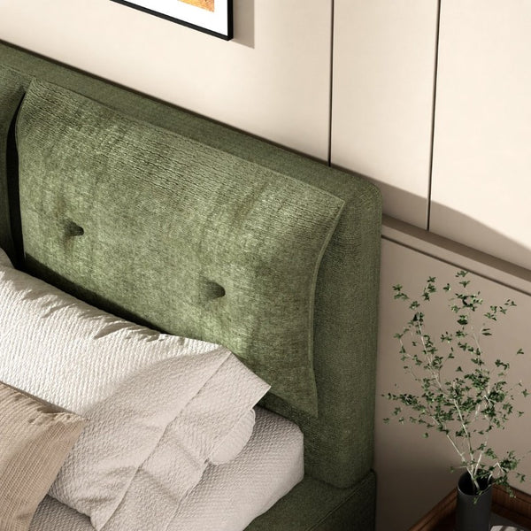 English Elm Airframe Cloud Bed Queen Chenille Upholstered Frame with Foam Edged Low Profile Design Green W1162P549521