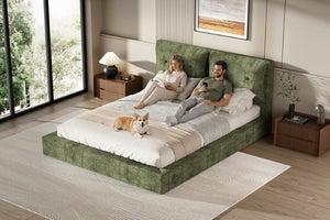 English Elm Airframe Cloud Bed Queen Chenille Upholstered Frame with Foam Edged Low Profile Design Green W1162P549521