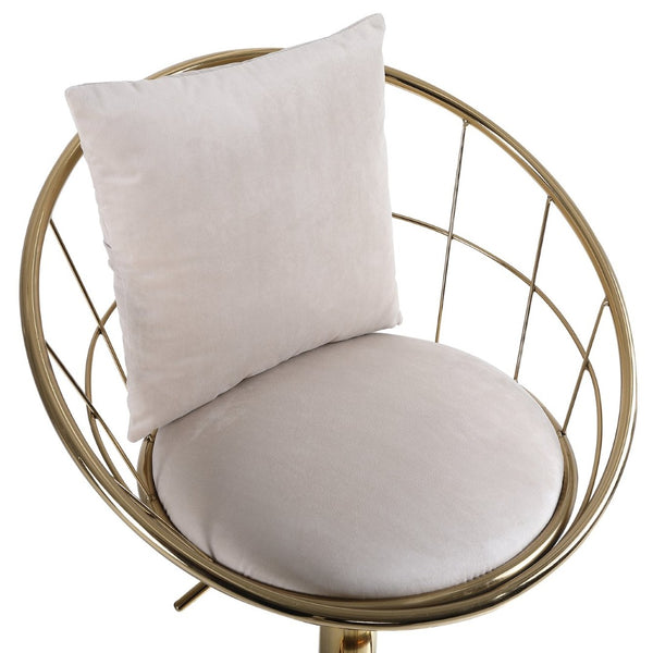 English Elm Off-White Velvet Swivel Barstools with Gold Frame Lattice Back and Lumbar Pillow Set W117064133