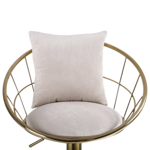 English Elm Off-White Velvet Swivel Barstools with Gold Frame Lattice Back and Lumbar Pillow Set W117064133