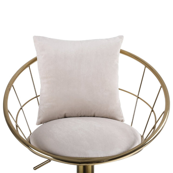English Elm Off-White Velvet Swivel Barstools with Gold Frame Lattice Back and Lumbar Pillow Set W117064133