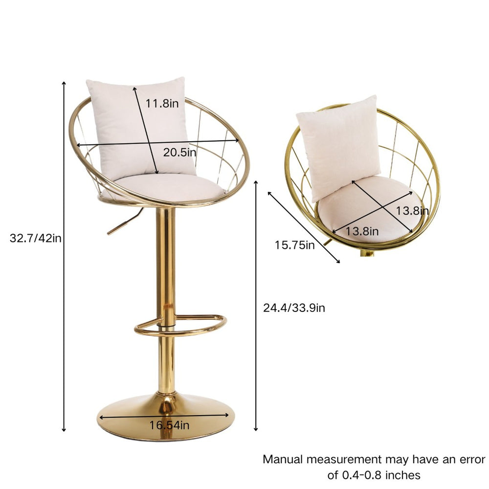 English Elm Off-White Velvet Swivel Barstools with Gold Frame Lattice Back and Lumbar Pillow Set W117064133