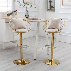 English Elm Off-White Velvet Swivel Barstools with Gold Frame Lattice Back and Lumbar Pillow Set W117064133
