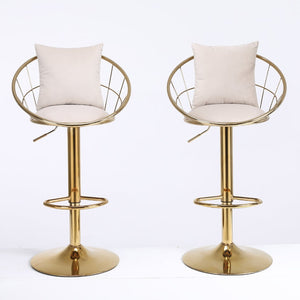 English Elm Off-White Velvet Swivel Barstools with Gold Frame Lattice Back and Lumbar Pillow Set W117064133