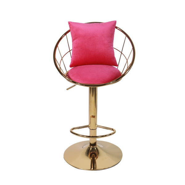 English Elm Rose Red Velvet Swivel Barstools with Gold Frame Lattice Back Glam Set of 2 W117094402