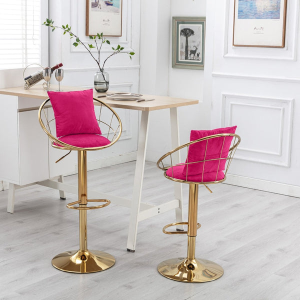 English Elm Rose Red Velvet Swivel Barstools with Gold Frame Lattice Back Glam Set of 2 W117094402