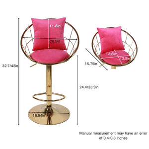 English Elm Rose Red Velvet Swivel Barstools with Gold Frame Lattice Back Glam Set of 2 W117094402