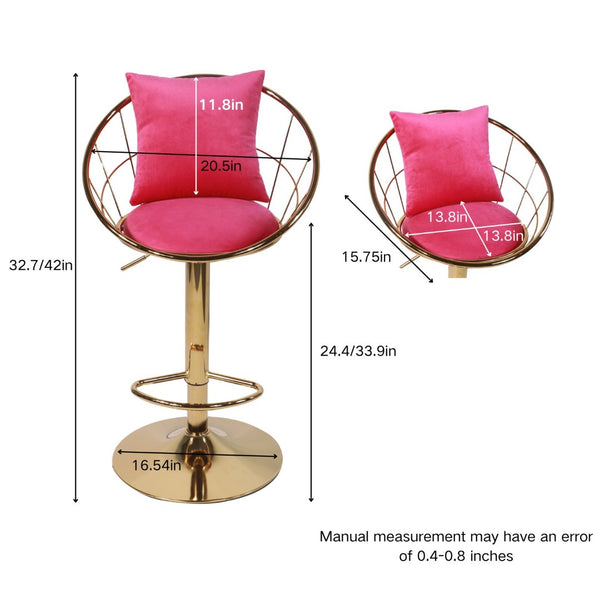 English Elm Rose Red Velvet Swivel Barstools with Gold Frame Lattice Back Glam Set of 2 W117094402
