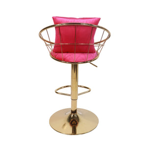 English Elm Rose Red Velvet Swivel Barstools with Gold Frame Lattice Back Glam Set of 2 W117094402