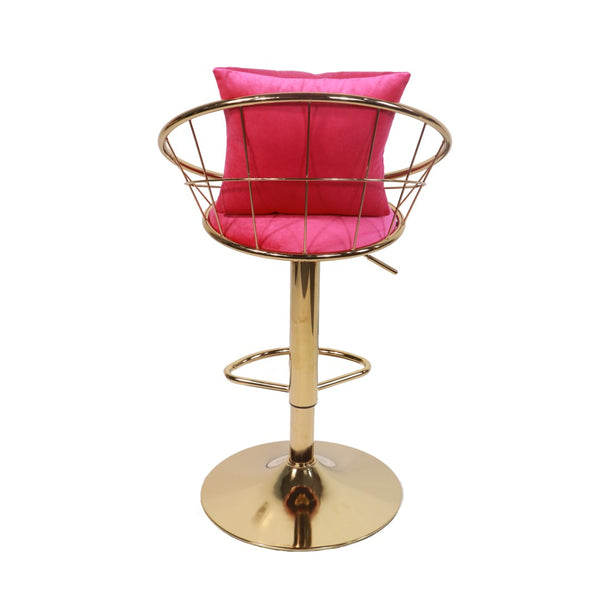 English Elm Rose Red Velvet Swivel Barstools with Gold Frame Lattice Back Glam Set of 2 W117094402